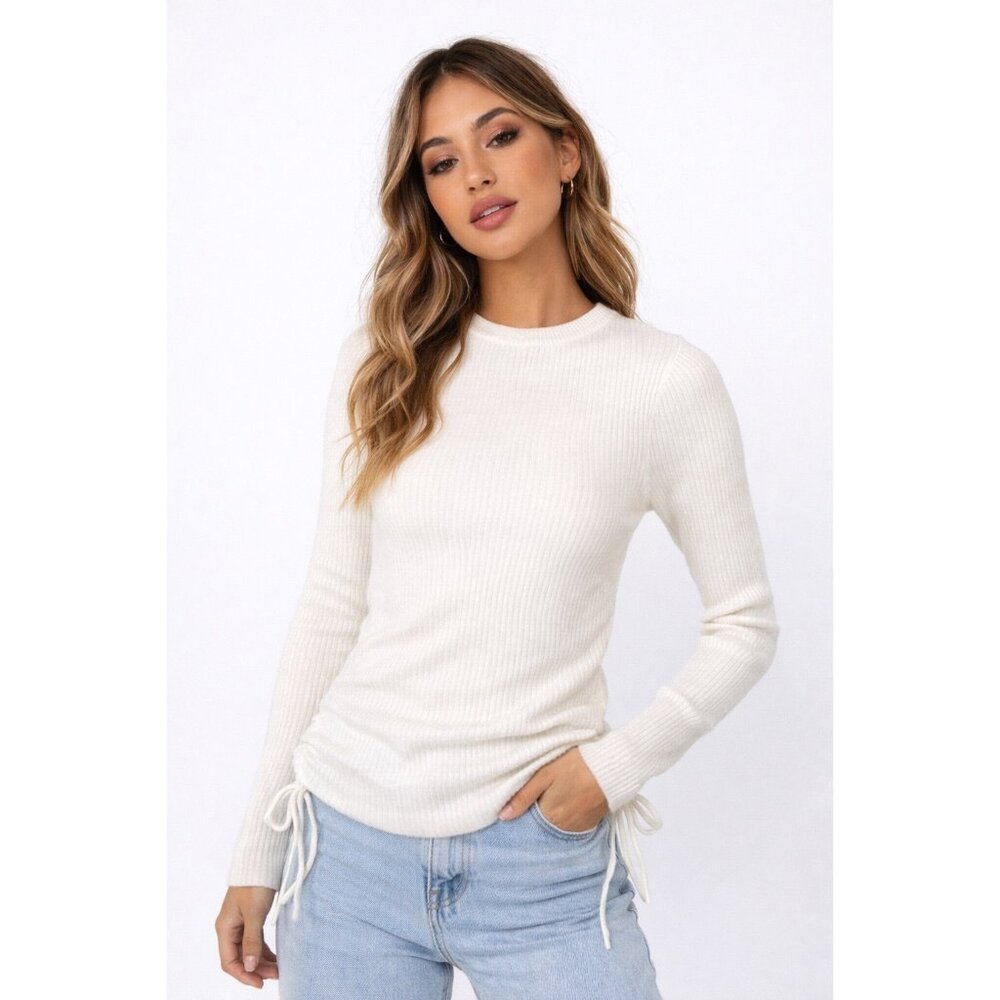 🕊️ NWT Princess Polly White Ribbed Drawstring Side Knit Top M 🕊️